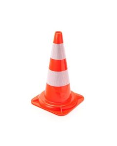 CONE PEBD H50 ORANGE FLUO 2 BDES BLANCHES