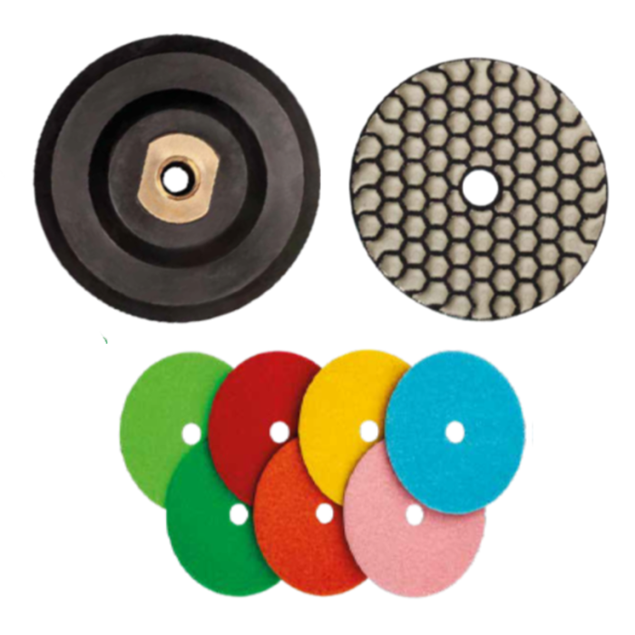 SET DE PADS DIAMANTES POLISSAGE DOUX 50-100-200 PLATEAU VELCRO M14
