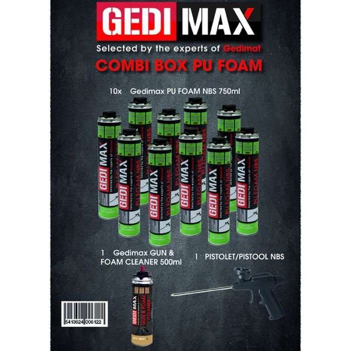 MOUSSE POLYURETHANE GEDIMAT PU FOAM COMBIBOX (1PIST+1NETTOYANT+10CART)