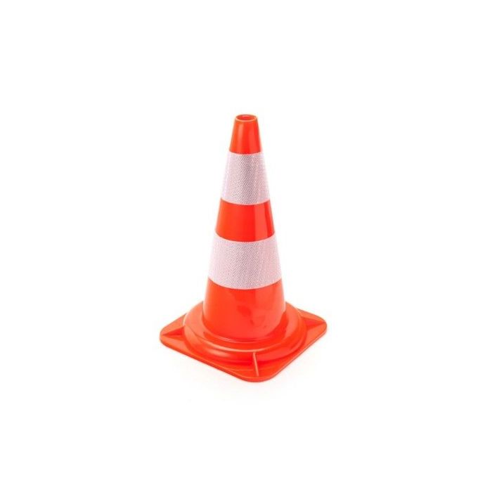 CONE PEBD H50 ORANGE FLUO 2 BDES BLANCHES